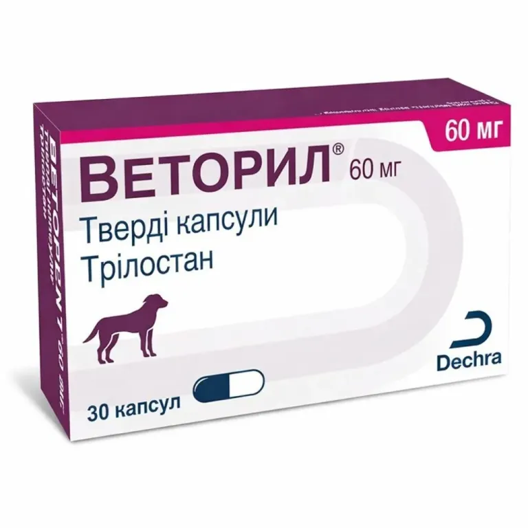 Веторіл для лікування хвороби Кушинга у собак по 60 мг, 10 капсул, Dechra