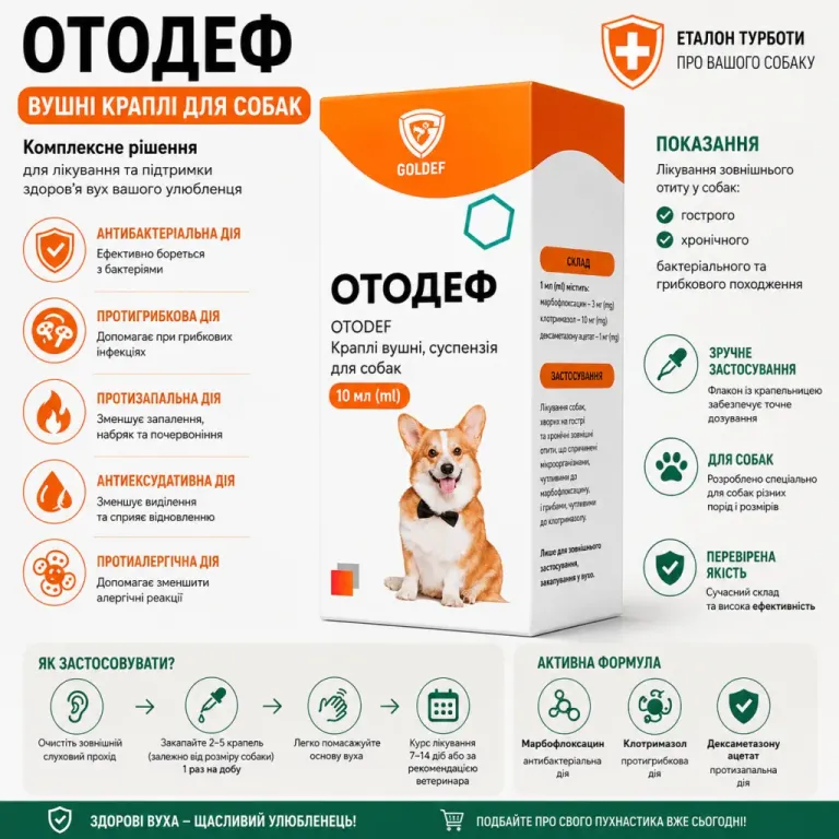 Отодеф вушні краплі для собак, 10 мл