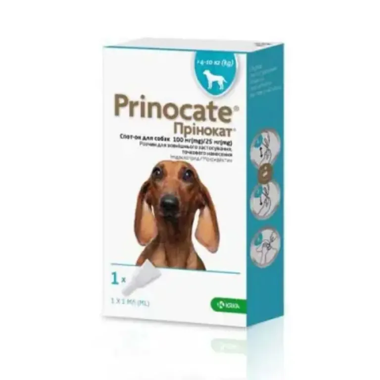 Прінокат Prinocate Small Cat краплі проти кліщів та бліх для собак від 4 до 10 кг,  три піпетки по 1 мл