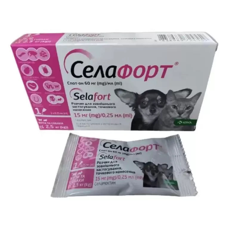 Краплі Селафорт KRKA для котів та собак масою до 2,5 кг