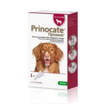 Прінокат Prinocate Small Cat краплі проти кліщів та бліх для собак від 10 до 25 кг,  три піпетки по 2,5 мл